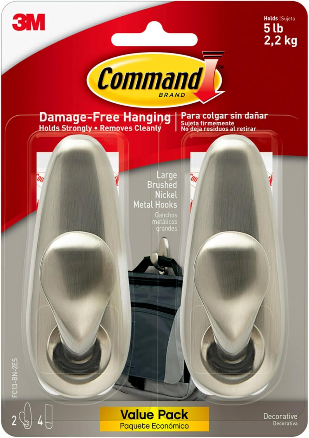 Command 5 lb Large Brushed Nickel Metal Hooks