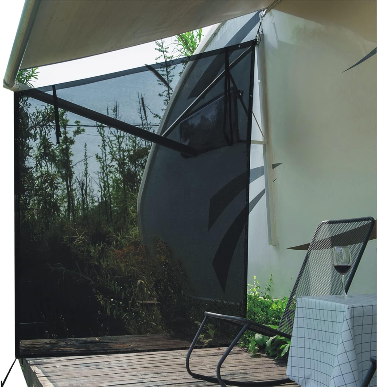 Dulepax RV Awning Side Shade- 9'X7' -Second Generation RV Awning Side Shade Screen Significantly Improves Shadew and Privacy