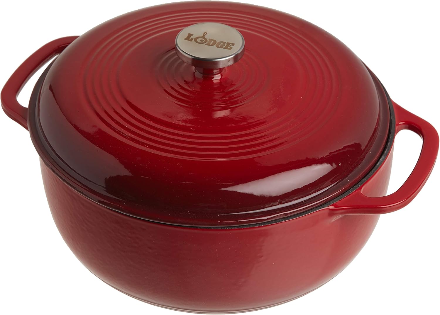 Lodge 6 Quart Enameled Cast Iron Dutch Oven with Lid – Dual Handles – Oven Safe up to 500° F or on Stovetop - Use to Marinate, Cook, Bake, Refrigerate and Serve