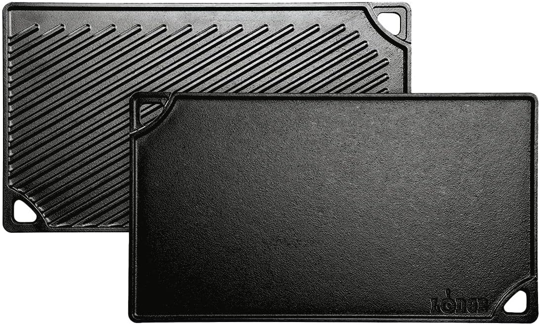 Lodge Reversible Cast Iron Grill/Griddle – 9.5 x 16.75 Inch Pre-Seasoned Cooking Surface