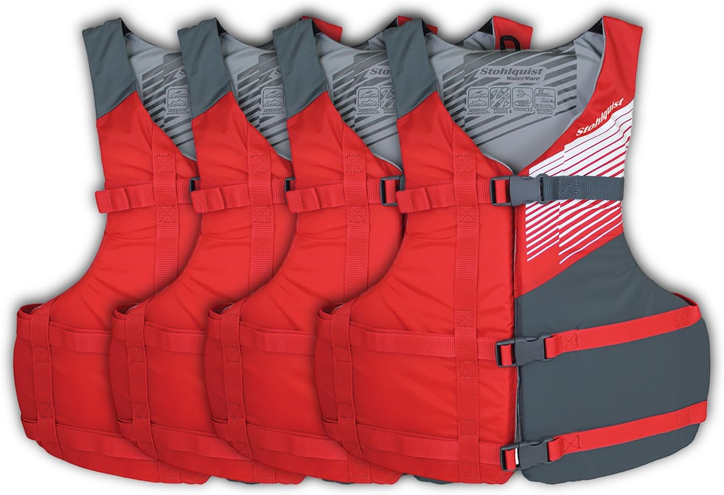 Stohlquist Universal Fit Adult Life Jacket PFD (2 and 4 Pack) Coast Guard Approved for Men and Women 90+ lbs