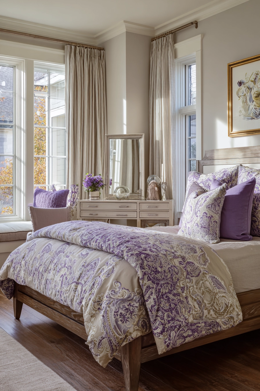 Beige And Lavender Bedroom 15