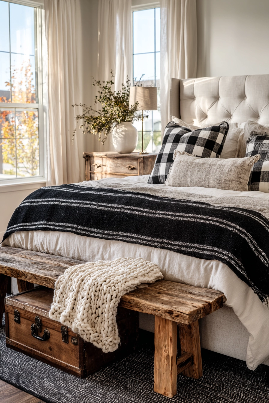 Black And White Farmhouse Bedroom 13