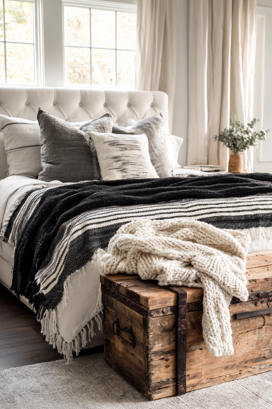 Black And White Farmhouse Bedroom 14