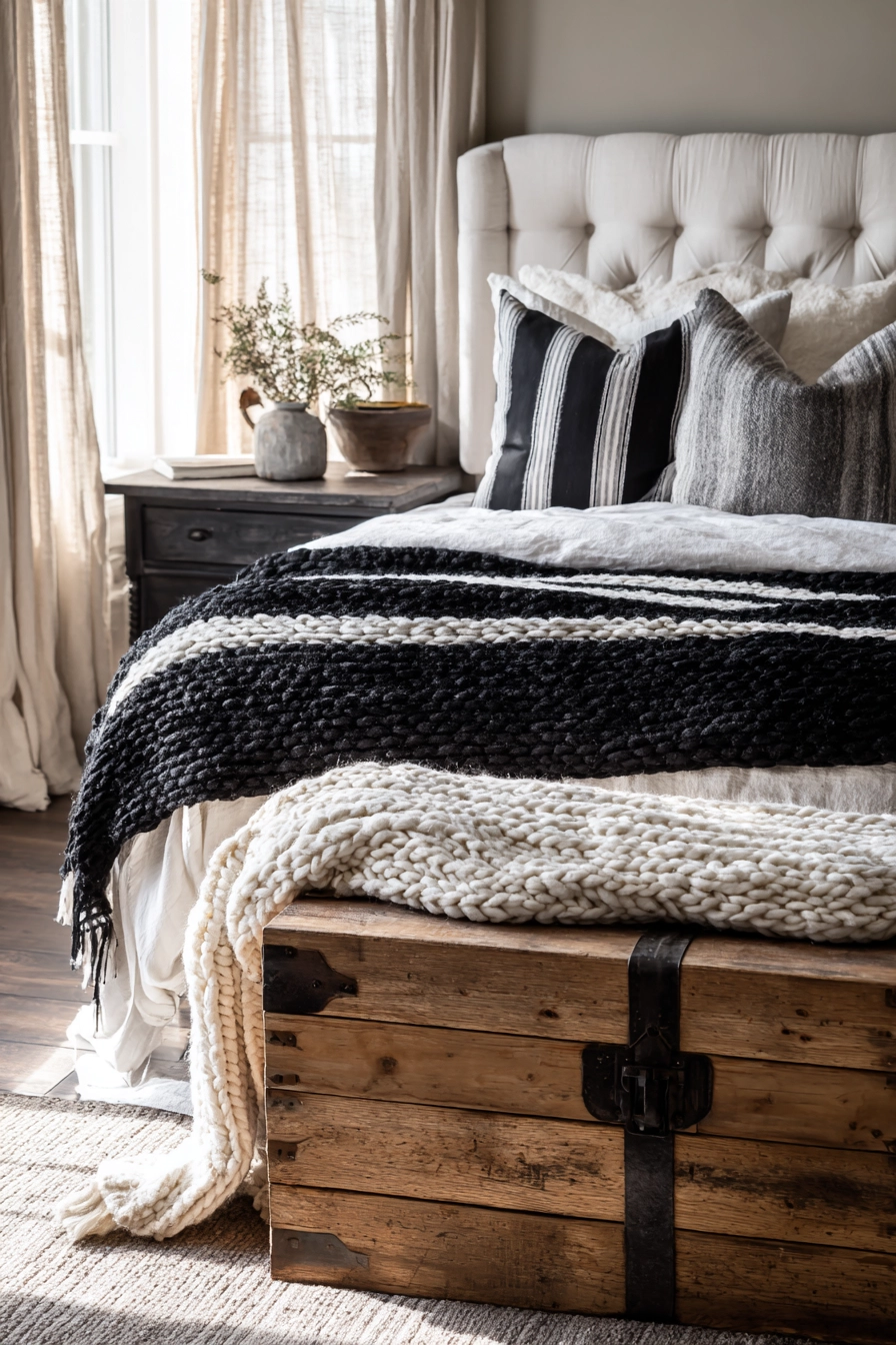 Black And White Farmhouse Bedroom 15