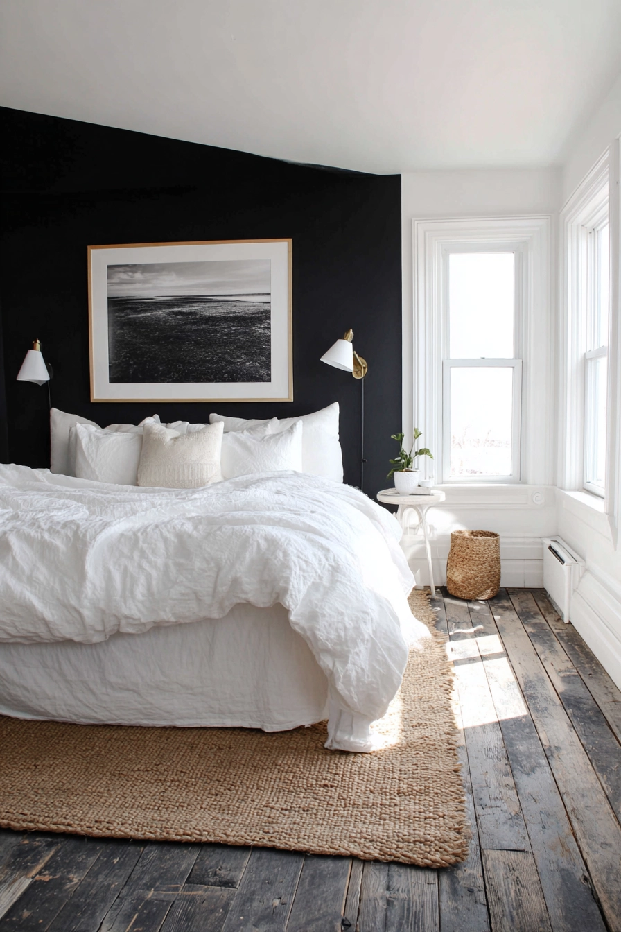 Black And White Farmhouse Bedroom 18