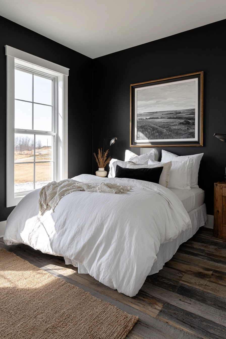 Black And White Farmhouse Bedroom 20